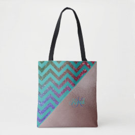Chic Rose Gold Glitterie Zickzack Aquamariner grün Tasche