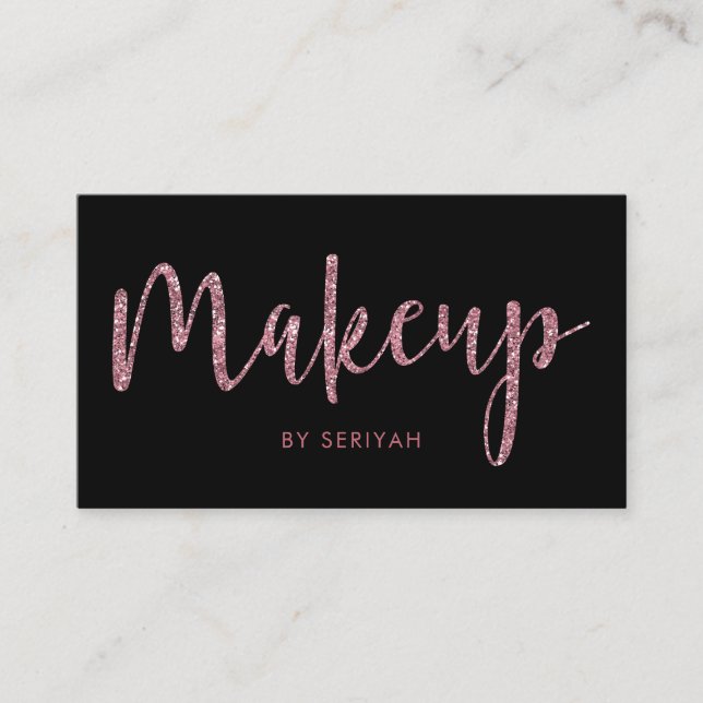 Chic Rose Gold Glitzer auf Black Makeup Artist Visitenkarte (Vorderseite)