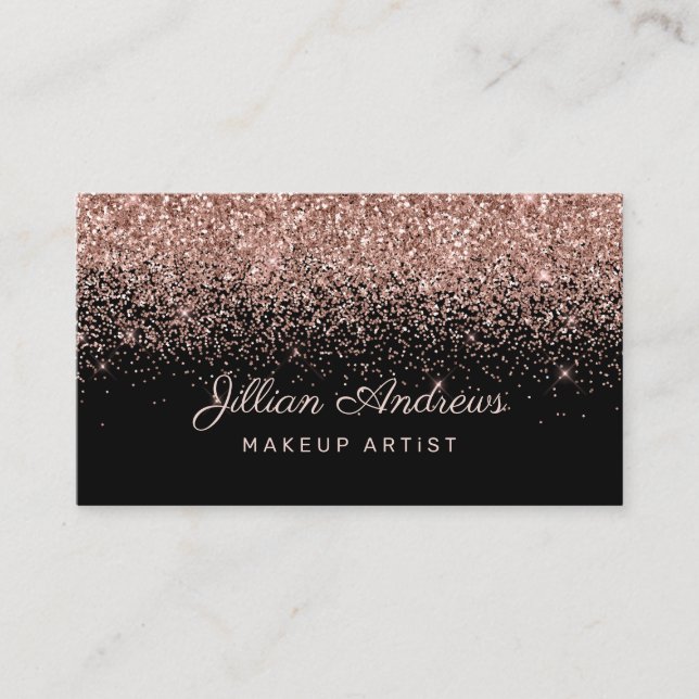 Chic Rose Gold Glitzer auf Schwarz Beruflich Visitenkarte (Vorderseite)
