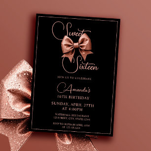 Chic Rose Gold Glitzer Bow Sweet 16 Geburtstag Einladung