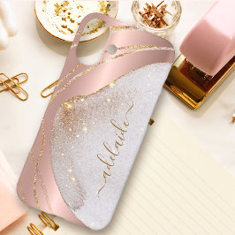 Chic Rose Gold Glitzer Brushed Metal Monogram Name iPhone 16 Plus Hülle