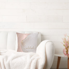 Chic Rose Gold Glitzer Brushed Metal Monogram Name Kissen