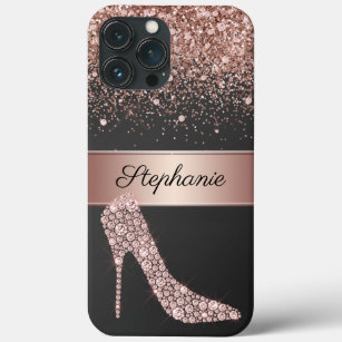 Chic Rose Gold Glitzer Diamond High Heel Shoe Name Case-Mate iPhone Hülle