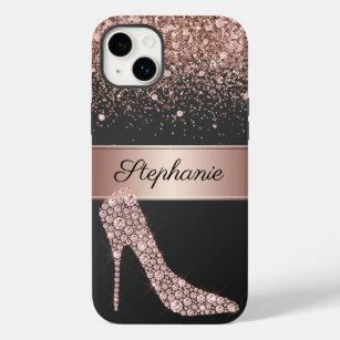 Chic Rose Gold Glitzer Diamond High Heel Shoe Name Case-Mate iPhone 14 Plus Hülle