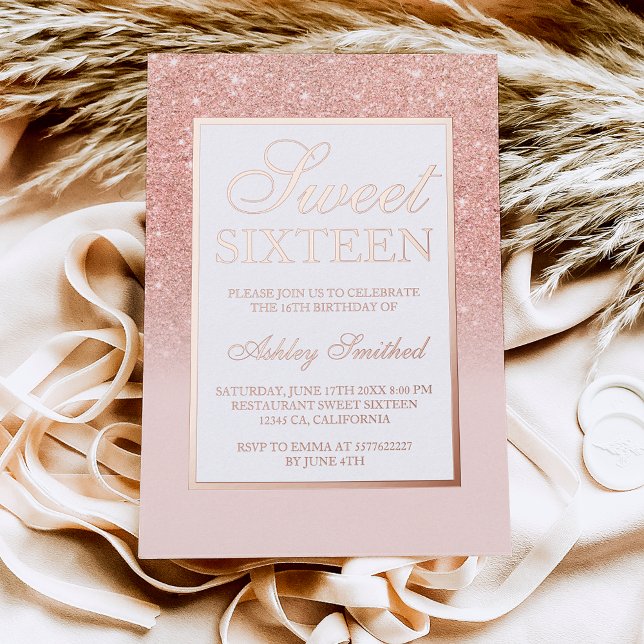 Chic Rose Gold Glitzer Glitzern ombre Sweet 16 Folieneinladung (Von Creator hochgeladen)
