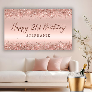 Chic Rose Gold Glitzer Happy 21. Geburtstag Script Banner