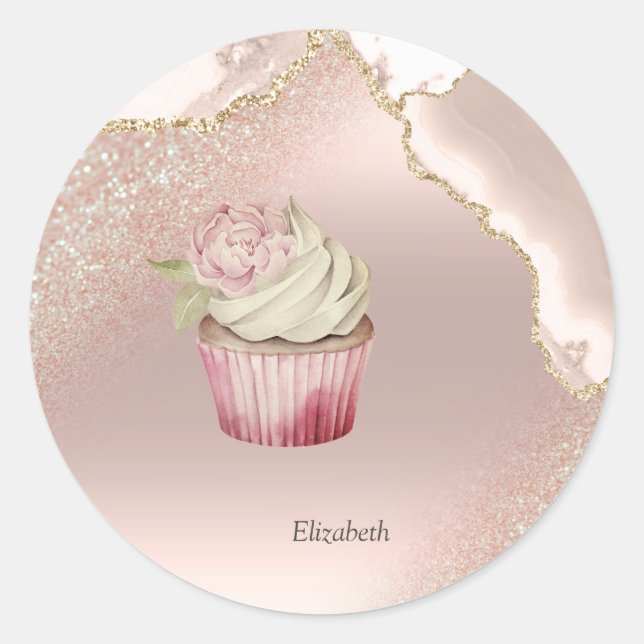 Chic Rose Gold Glitzer Marbella Cupcake Runder Aufkleber (Vorderseite)