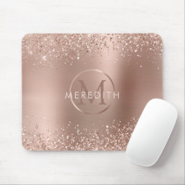 Chic Rose Gold Glitzer Metallic Monogram Mousepad
