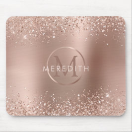 Chic Rose Gold Glitzer Metallic Monogram Mousepad