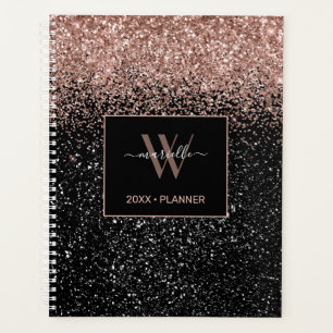 Chic Rose Gold Glitzer Monogram Name 2022 Planer