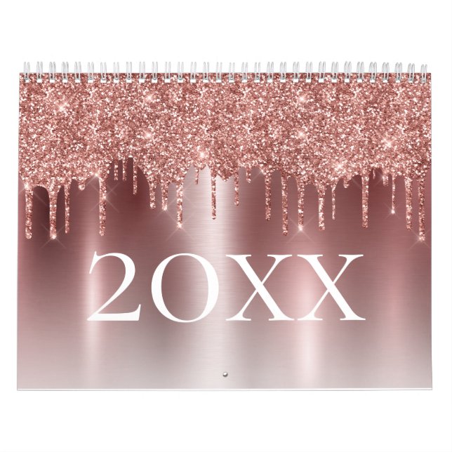 Chic Rose Gold Glitzer Ombre Blush Pink Monogram Kalender (Titelbild)