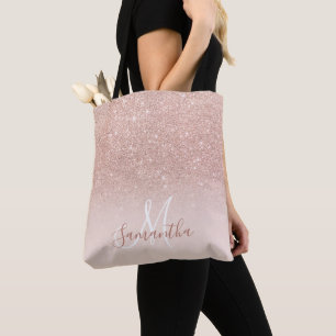 Chic Rose Gold Glitzer ombre rosa Block Monogramm Tasche