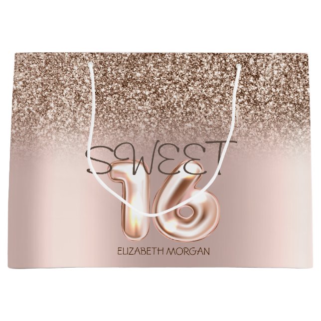 Chic Rose Gold Glitzer Ombre Sweet 16 Große Geschenktüte (Vorderseite)