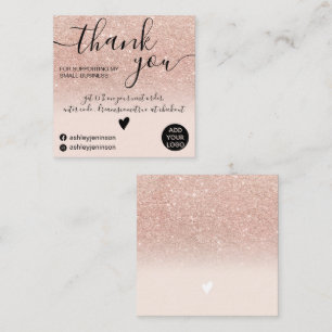 Chic Rose Gold Glitzer rot Rosa Reihenfolge danke Quadratische Visitenkarte