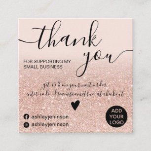 Chic Rose Gold Glitzer rot Rosa Reihenfolge danke Quadratische Visitenkarte