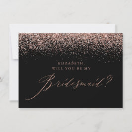 Chic Rose Gold Glitzer Script Black Bridesmaid Einladung