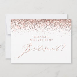 Chic Rose Gold Glitzer Script White Bridesmaid Einladung