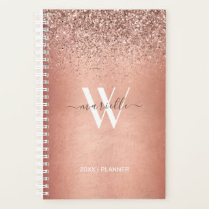 Chic Rose Gold Glitzer Sparkle Monogram Name 2022 Planer