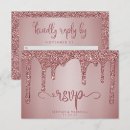 Chic Rose Gold Glitzer Sparkle Wedding RSVP Karte
