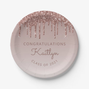 Chic Rose Gold Glitzer Tropfen Graduation Party Pappteller