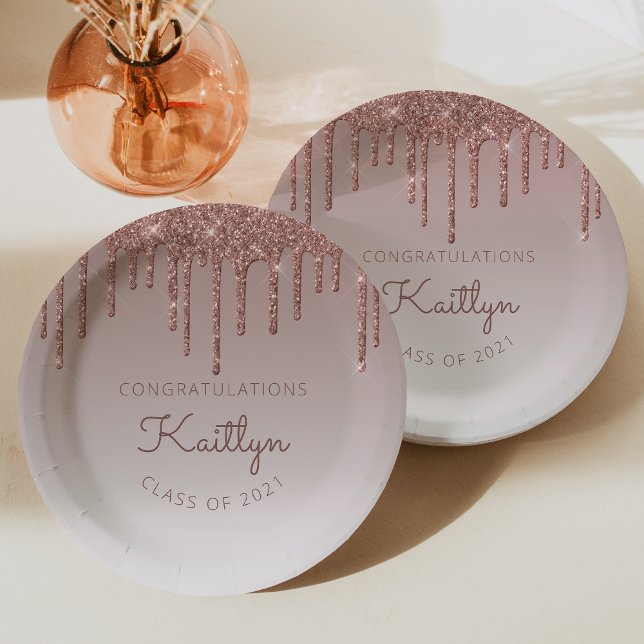 Chic Rose Gold Glitzer Tropfen Graduation Party Pappteller (Von Creator hochgeladen)