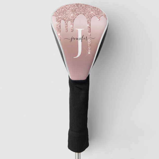 Chic Rose Gold Glitzer Tropfen Monogram Golf Headcover (Vorderseite)
