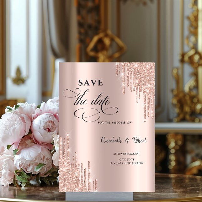 Chic Rose Gold Glitzer Tropfen Save the Date (Von Creator hochgeladen)