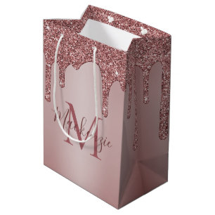 Chic Rose Gold Glitzer Tropfen Sparkone Monogramm Mittlere Geschenktüte