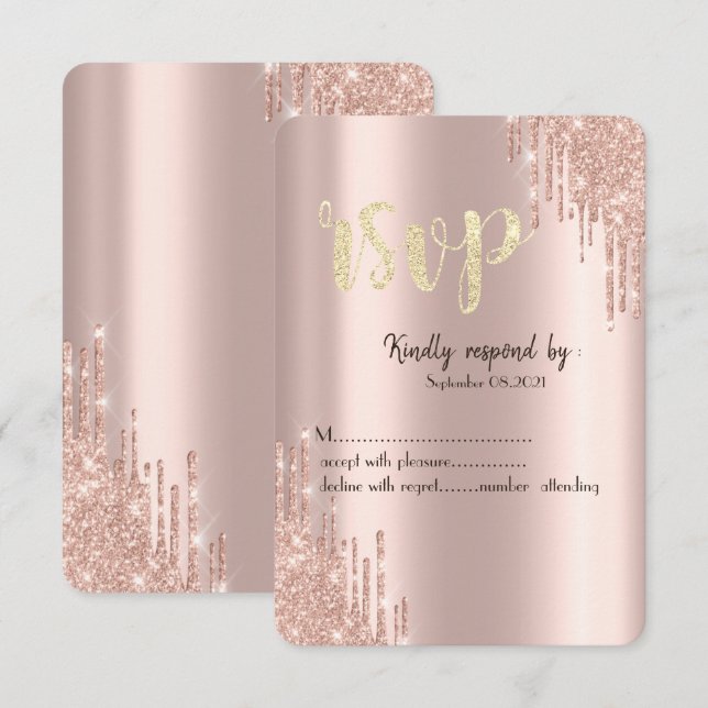 Chic Rose Gold Glitzer Tropfen UAWG Einladung (Vorne/Hinten)