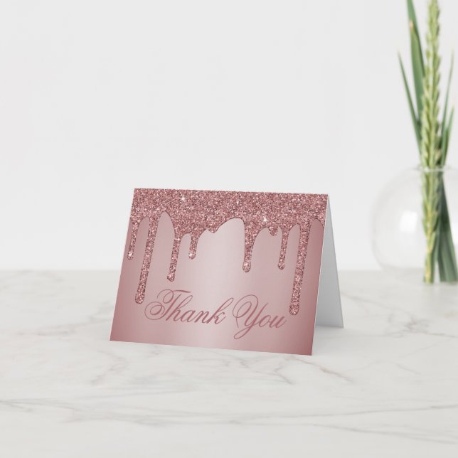 Chic Rose Gold Glitzer Tropfen Vielen Dank Dankeskarte (Vorderseite)