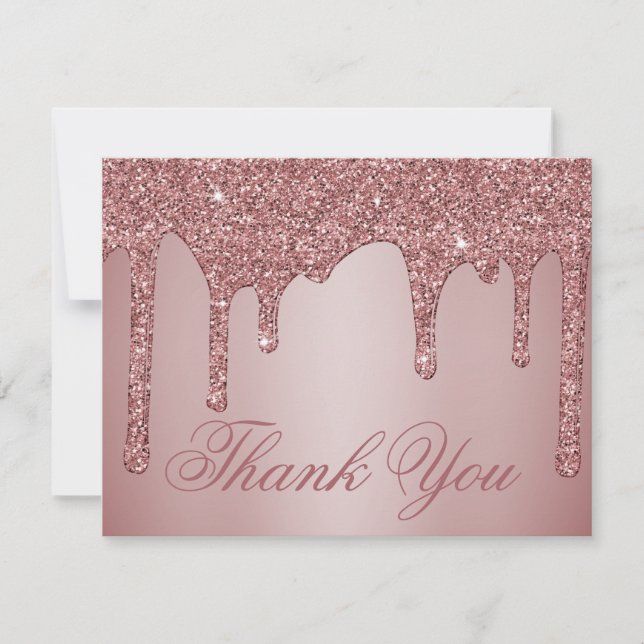 Chic Rose Gold Glitzer Tropfen Vielen Dank Dankeskarte (Vorderseite)