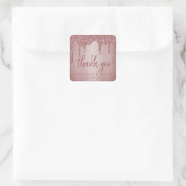 Chic Rose Gold Glitzer Tropfen Vielen Dank Quadratischer Aufkleber