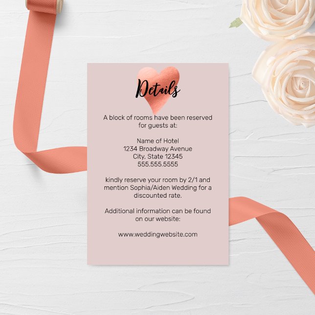 Chic Rose Gold Heart Wedding Begleitkarte (Von Creator hochgeladen)