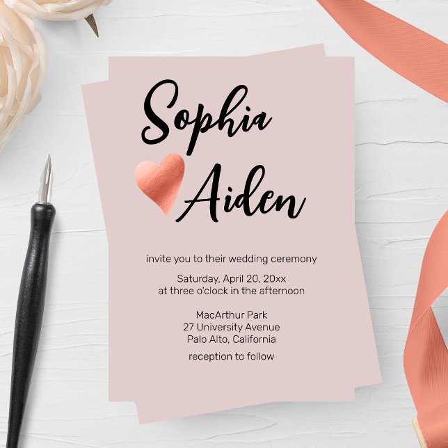 Chic Rose Gold Heart Wedding Einladung (Von Creator hochgeladen)