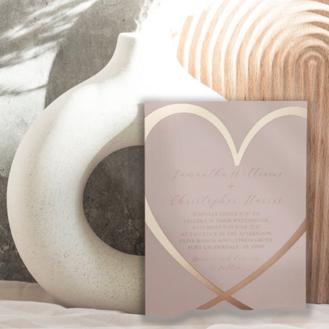 Chic Rose Gold Heart Wedding Folieneinladung (Von Creator hochgeladen)