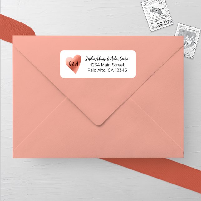 Chic Rose Gold Heart Wedding Rücksendeadresse (Von Creator hochgeladen)