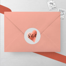 Chic Rose Gold Heart Wedding Runder Aufkleber