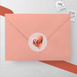 Chic Rose Gold Heart Wedding Runder Aufkleber