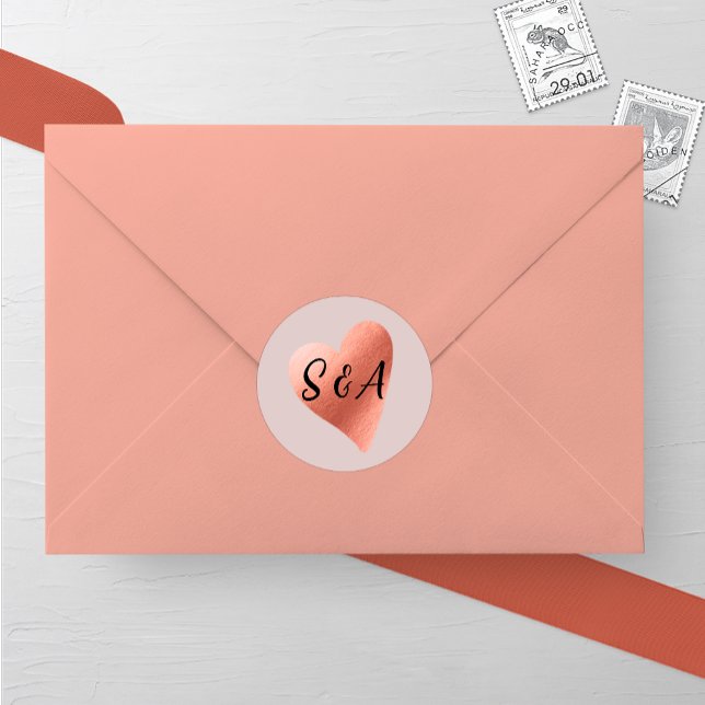 Chic Rose Gold Heart Wedding Runder Aufkleber (Von Creator hochgeladen)