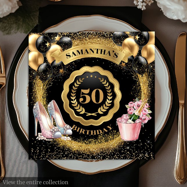 Chic Rose Gold Heelse Napkins mit Gold Balloons Serviette (Chic Rose Gold Heels Napkins with Gold Balloons

)