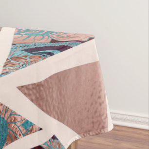 Chic Rose Gold Kupfer Aquamarin Black Floral Geome Tischdecke