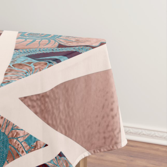 Chic Rose Gold Kupfer Aquamarin Black Floral Geome Tischdecke (Beispiel)