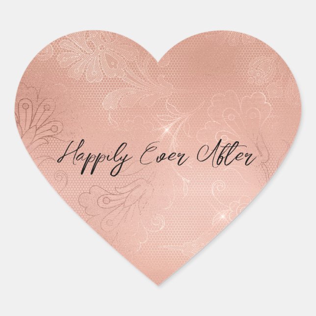 Chic Rose Gold Lace Wedding Herz-Aufkleber (Vorderseite)