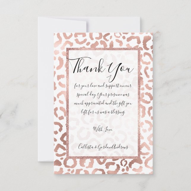 Chic Rose Gold Leopard Cheetah Animal Print Dankeskarte (Vorderseite)