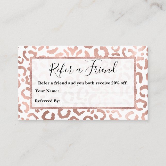 Chic Rose Gold Leopard Cheetah Animal Print Empfehlungskarte (Vorderseite)