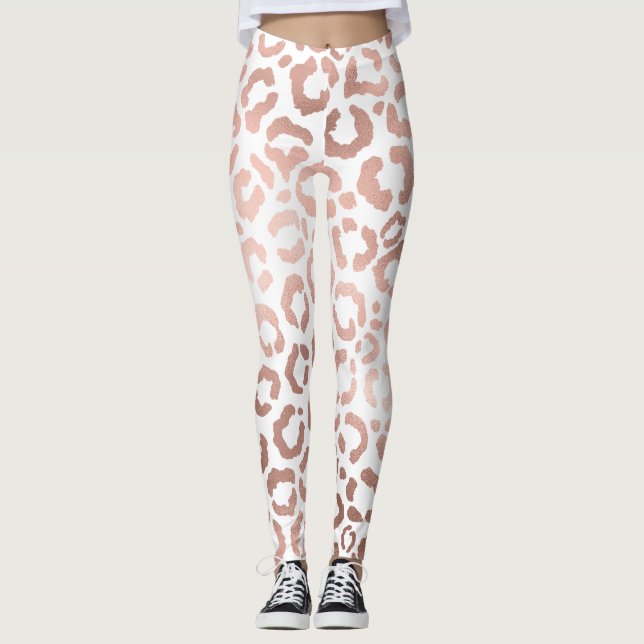 Chic Rose Gold Leopard Cheetah Animal Print Leggings (Vorderseite)
