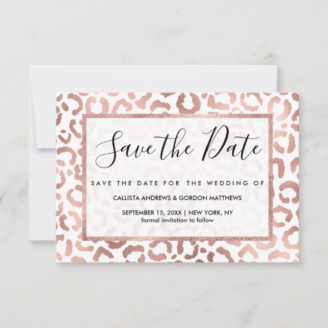 Chic Rose Gold Leopard Cheetah Animal Print Save The Date (Vorderseite)
