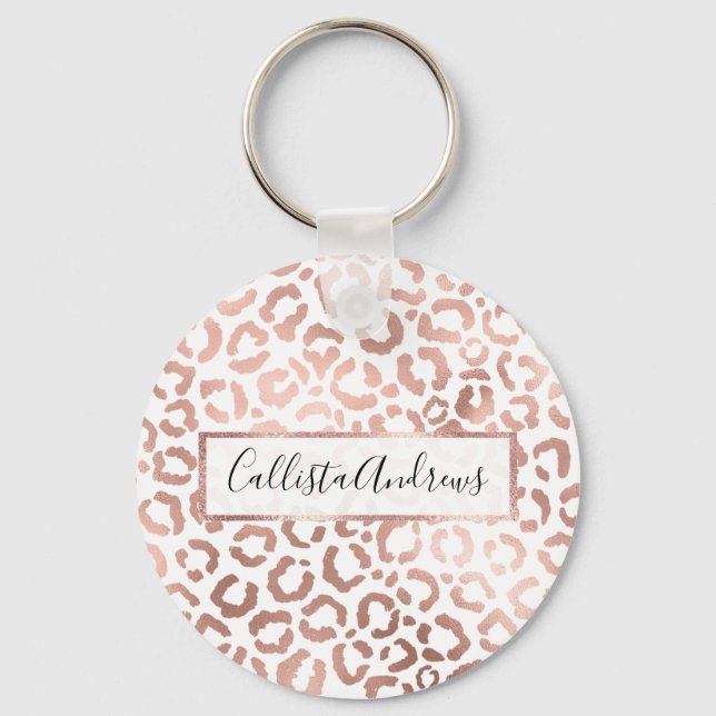Chic Rose Gold Leopard Cheetah Animal Print Schlüsselanhänger (Vorderseite)