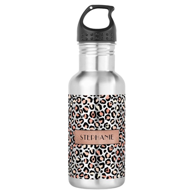 Chic Rose Gold Leopard Print Personalisiert Edelstahlflasche (Vorderseite)