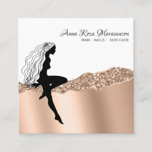 *~* Chic Rose Gold Long Hair Goddess Frau Quadratische Visitenkarte